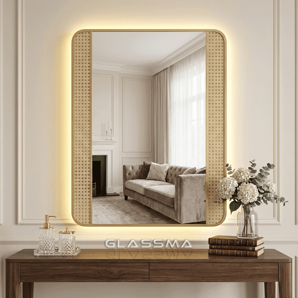 Rectangular Aluminum Fusion LED Mesh Mirror Backlit Smart Touch Vanity & Wall Mirror - Glassma